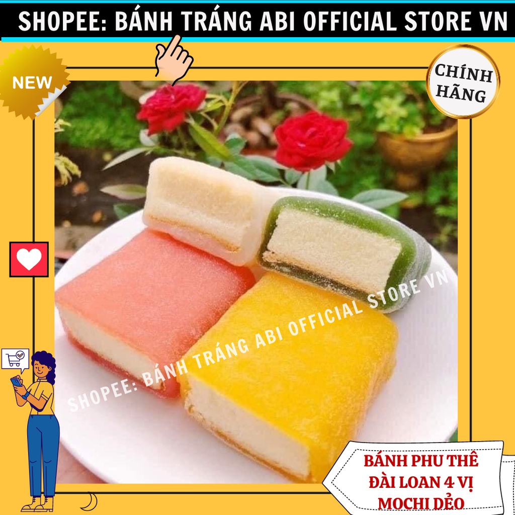 ĐỦ 4 VỊ BÁNH MOCHI BÔNG LAN PHU THÊ 4 VỊ DÂU-TRÀ XANH-SỮA-XOÀI ĐÀI LOAN