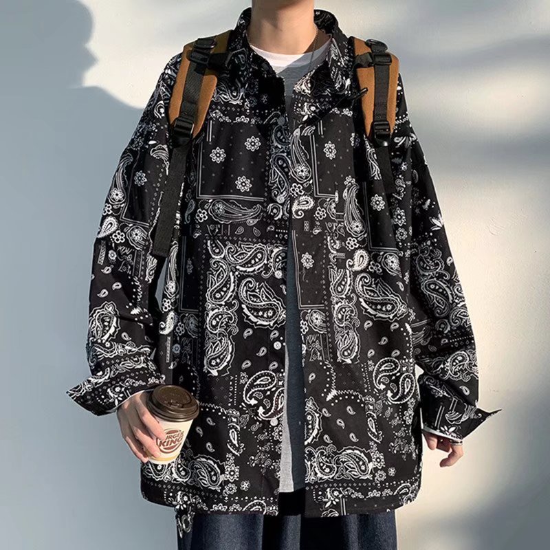 Áo Sơ Mi Dáng Rộng In Họa Tiết Phong Cách Hip hop Hàn Quốc Thời Trang Trẻ Trung Cho Nam