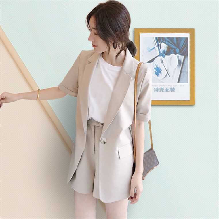 Set áo khoác blazer ngắn tay + quần short xinh xắn cho nữ