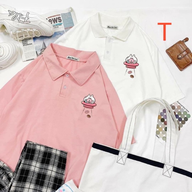 Sét áo polo thỏ đĩa bay + quần kẻ đen TT12