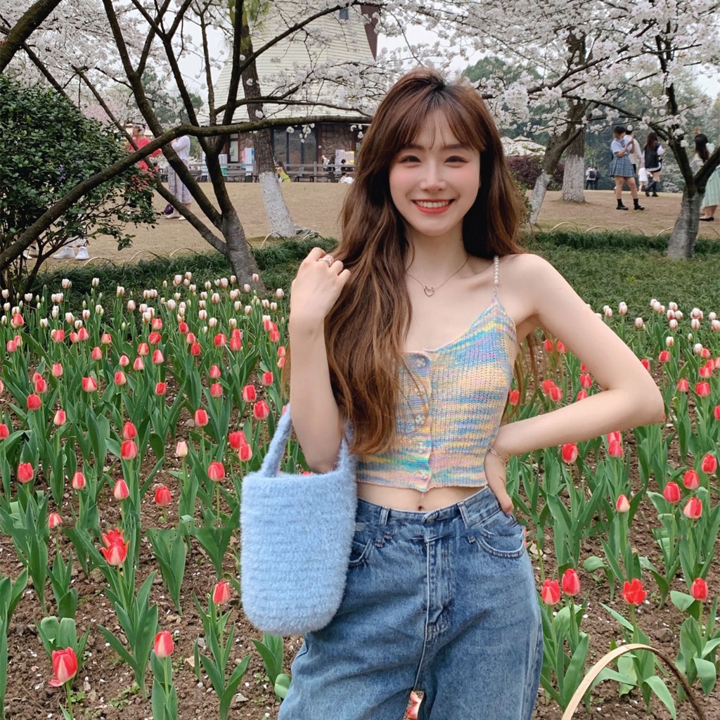 Porozi Áo hai dây croptop kiểu áo ống màu sắc thời trang phong cách Hàn Quốc cho nữ