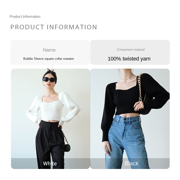 Áo Crop Top Dệt Kim Cổ Vuông Phong Cách Pháp