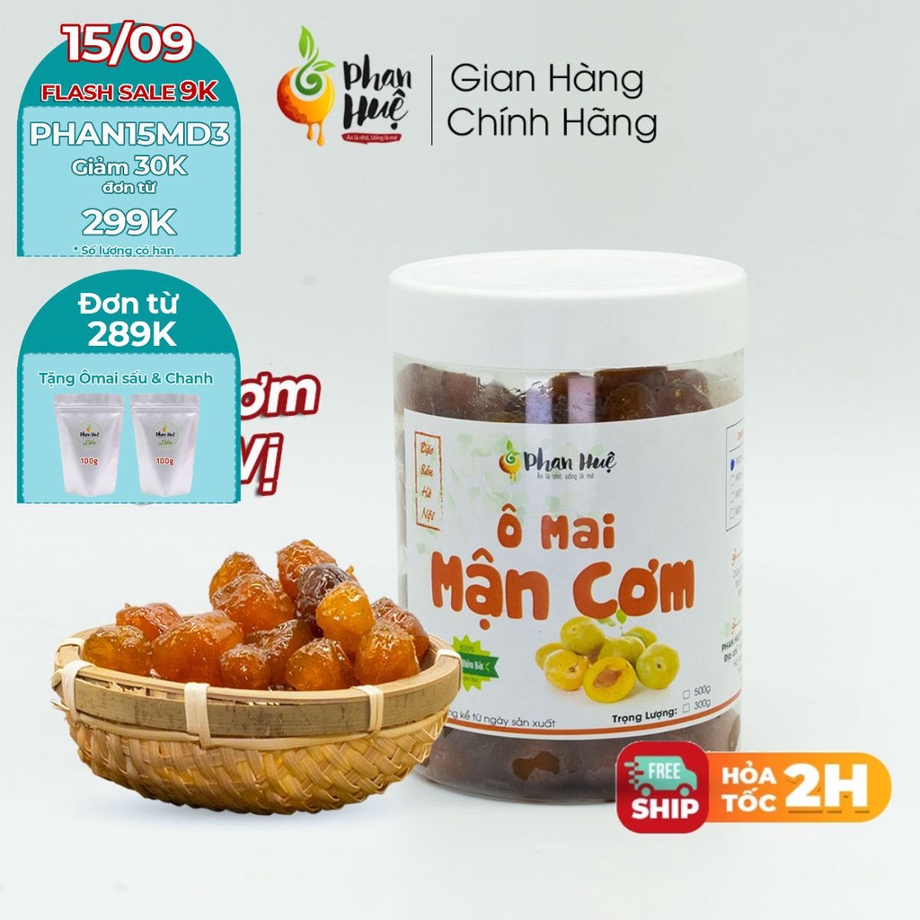 Muội mận cơm dẻo ngũ vị Phan Huệ hộp 100g 300g 500g vị dẻo chua cay mặn ngọt đặc sản Hà Nội