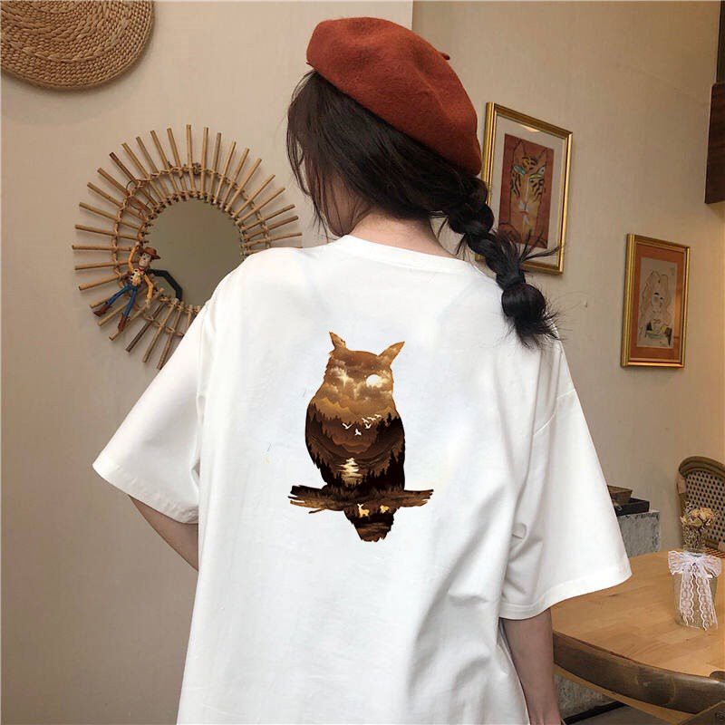 Áo thun tay lỡ form rộng cú họa tiết Nhật Bản vải dày mịn 2020T2427