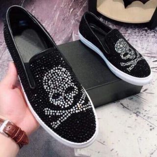 Giày lười nam đính đá mặt đầu nâu