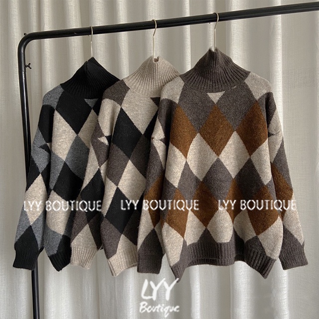 Áo len cổ lọ họa tiết quả trám HOT HIT dáng dài 3 màu chất len dầy siêu ấm hàng Quảng Châu LYY BOUTIQUE | BigBuy360 - bigbuy360.vn