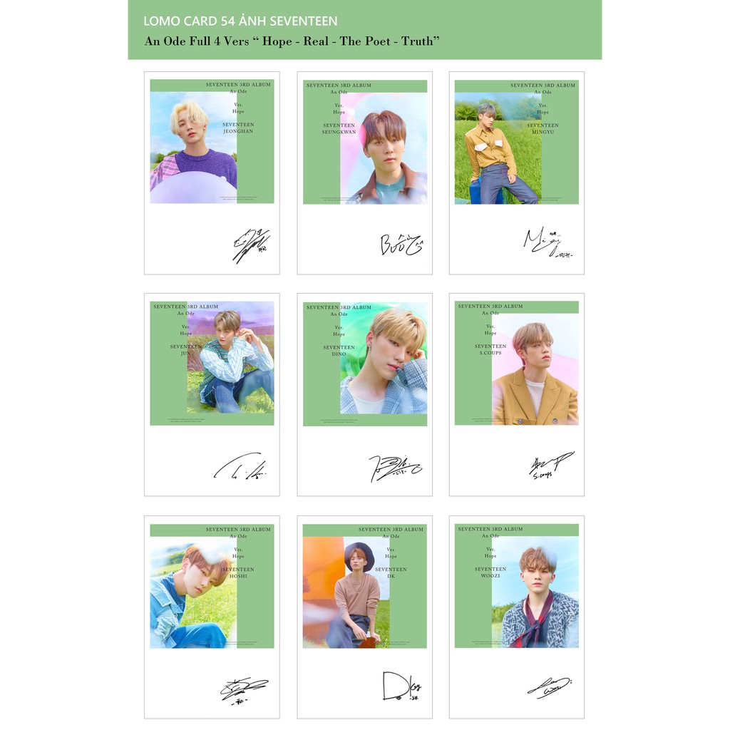 Lomo Card Ảnh SEVENTEEN - AN ODE FULL 4 VER ( 54 ảnh có chữ ký)