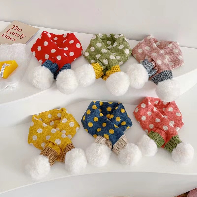 Khăn Choàng Cổ Đan Len Cashmere Họa Tiết Chấm Bi Dễ Thương Giữ Ấm Mùa Đông Cho Bé