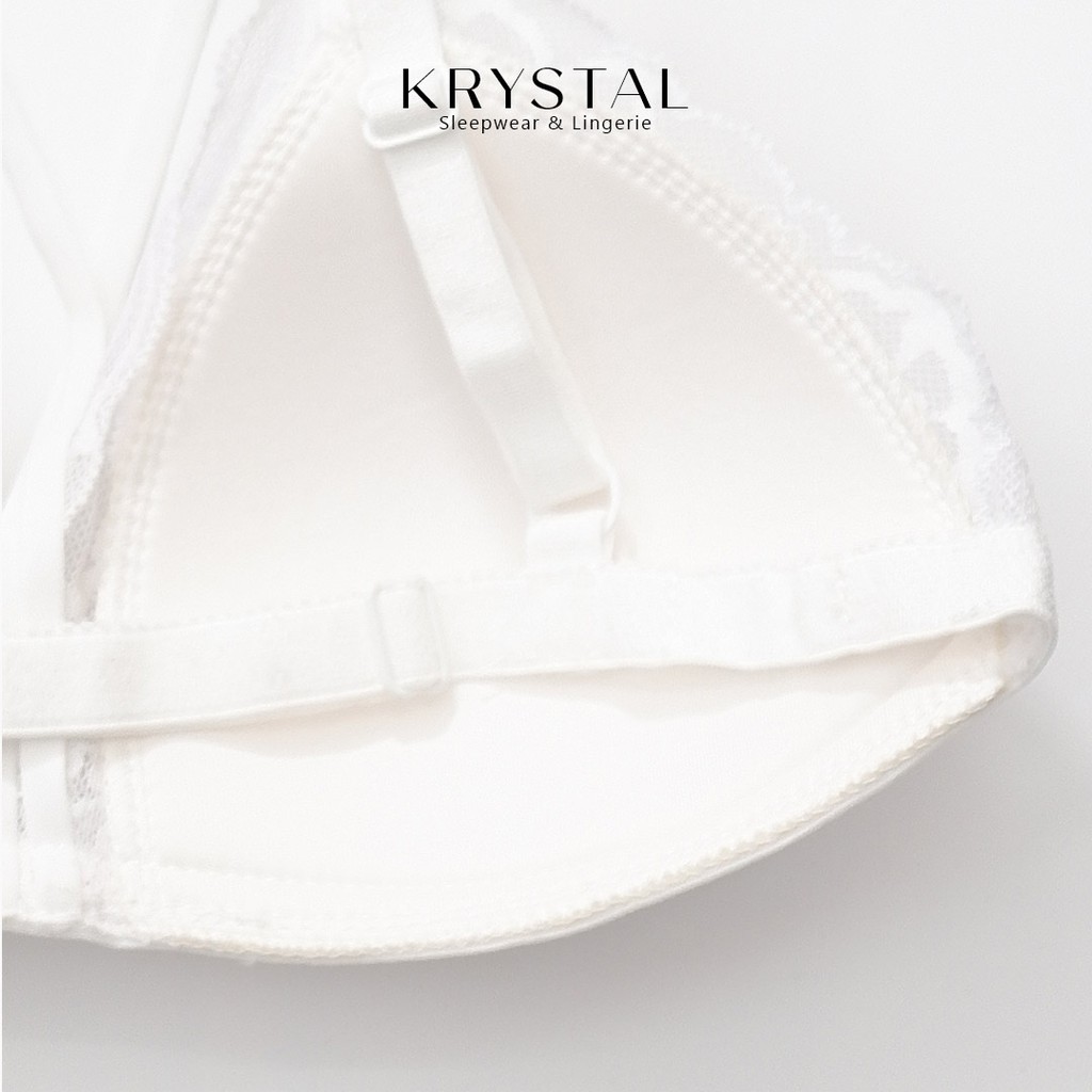 Bộ đồ lót ren không gọng mút mỏng màu trắng có dây phối ren họa tiết KRYSTAL KSB19