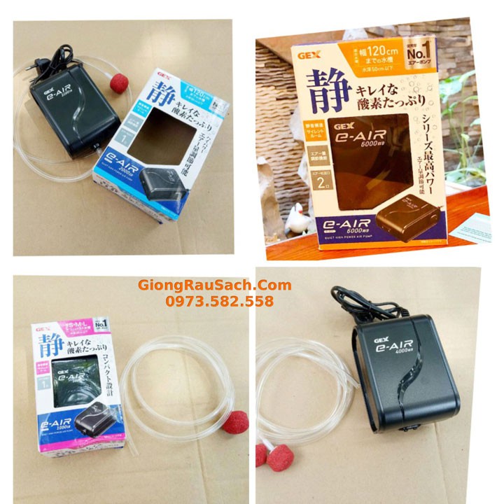 (TẶNG DÂY + SỦI) Máy Sủi Sục Tạo Khí Oxy Bể Cá Cảnh Hồ Cá Mini Chạy Êm GEX Air Pump 1000SB 2000SB 4000SB 6000SB