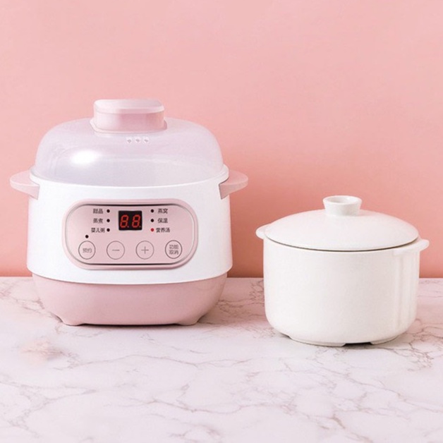 Nồi Nấu Cháo Chậm, Chưng Yến - Nồi Hầm Cách Thủy Đa Năng Dung Tích 1L, Lòng Nồi Bằng Sứ Giữ Nhiệt Tốt Hơn
