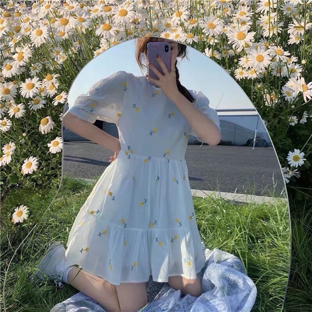 {Freeship} Đầm Trắng Hoa nhí Đầm Tay Phồng Đầm xoè nhẹ Đầm đuôi cá | BigBuy360 - bigbuy360.vn