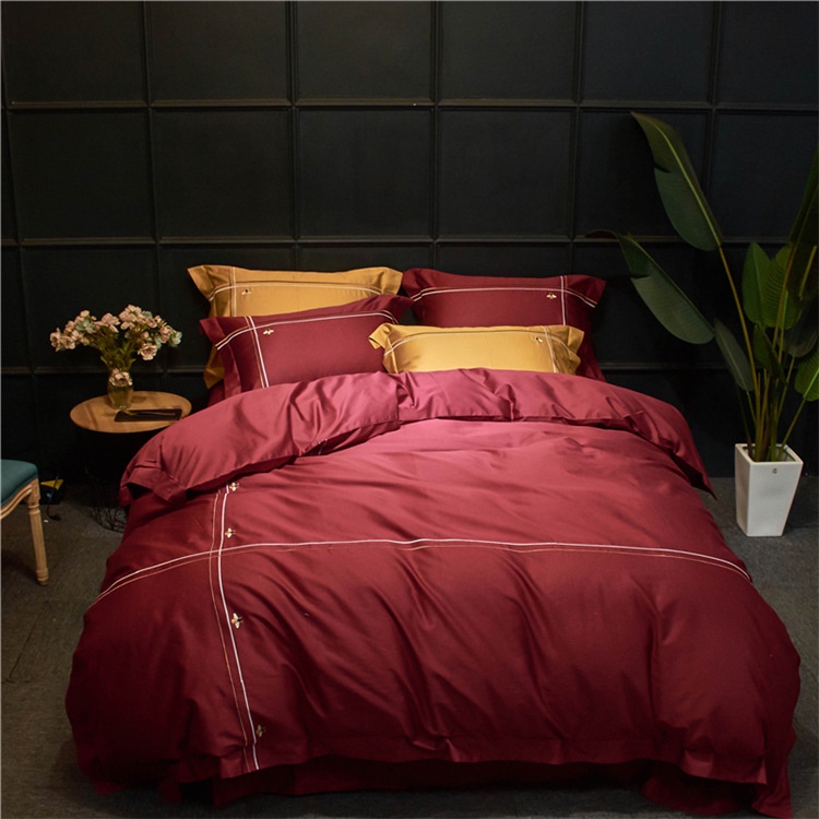 173119 Bộ chăn ga cưới chất cotton lụa thêu 4CT cao cấp hàng nhập 150-180x200cm