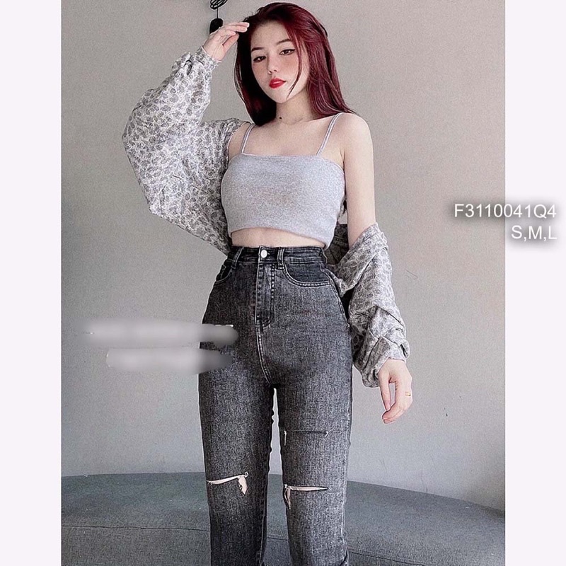 Quần jeans dài ôm cắt đùi