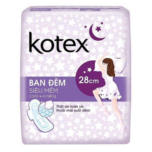 [giahai] Băng Vệ Sinh Kotex Siêu Mềm Ban Đêm 28cm