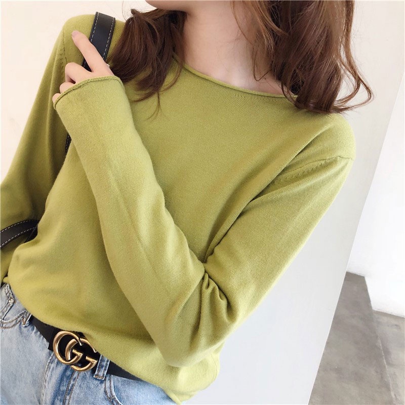 Áo Sweater Dệt Kim Tay Dài Cổ Tròn Dáng Rộng Thời Trang Mùa Thu Cho Nữ