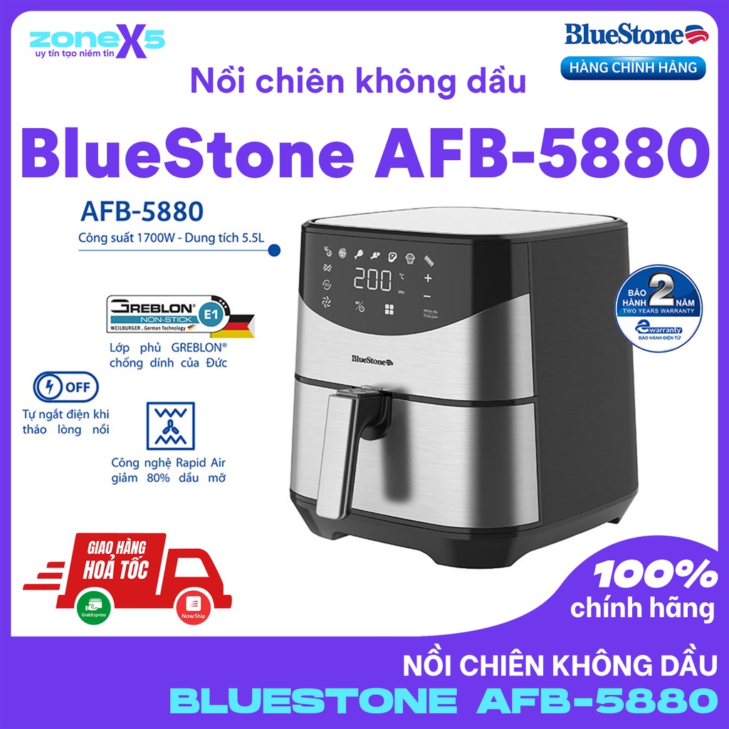 Nồi chiên không dầu Bluestone AFB-5880 - Bảng điều khiển điện tử kết hợp màn hình LED - Bảo hành chính hãng 24 tháng