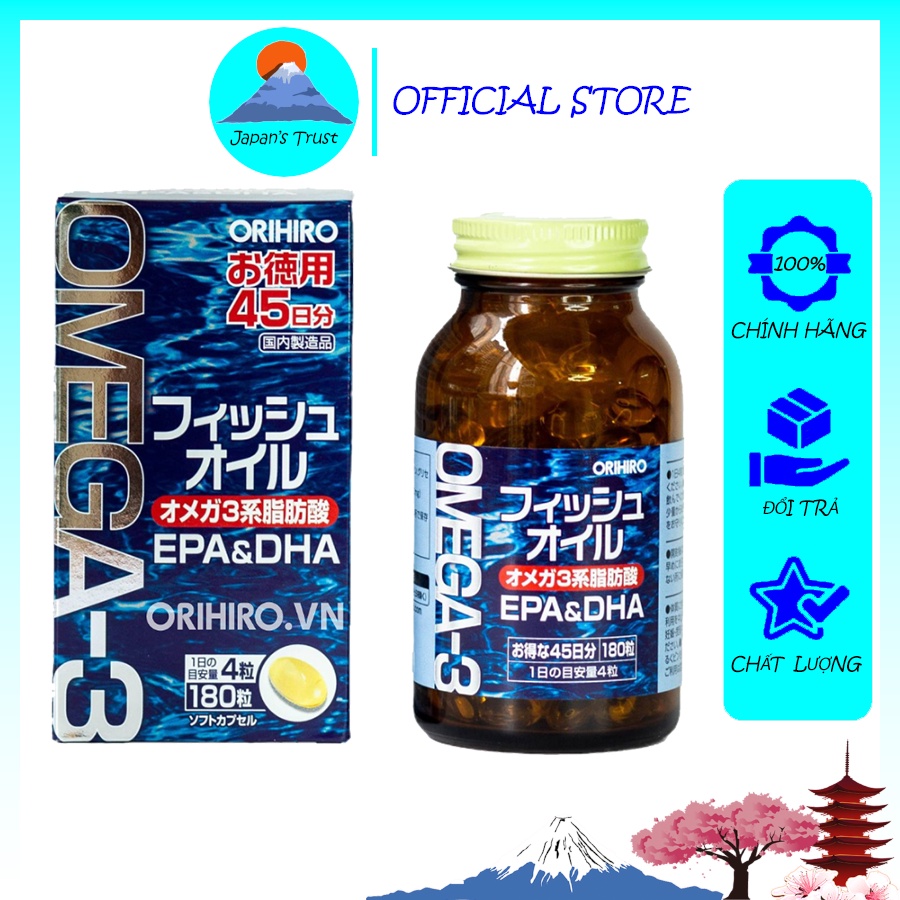 Viên uống dầu cá OMEGA 3 Orihiro 180 viên của Nhật Bản - Hàng chính hãng Orihiro