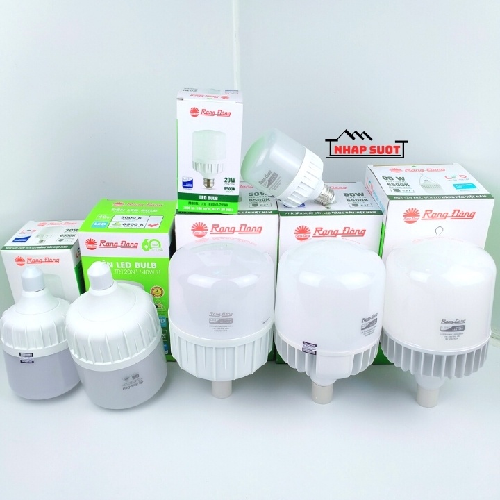 Bóng Đèn Led Rạng Đông Buld Trụ 20w 30w 40w 50w 60w 80w Ánh Sáng Trắng, Vàng Bảo Hành 2 Năm