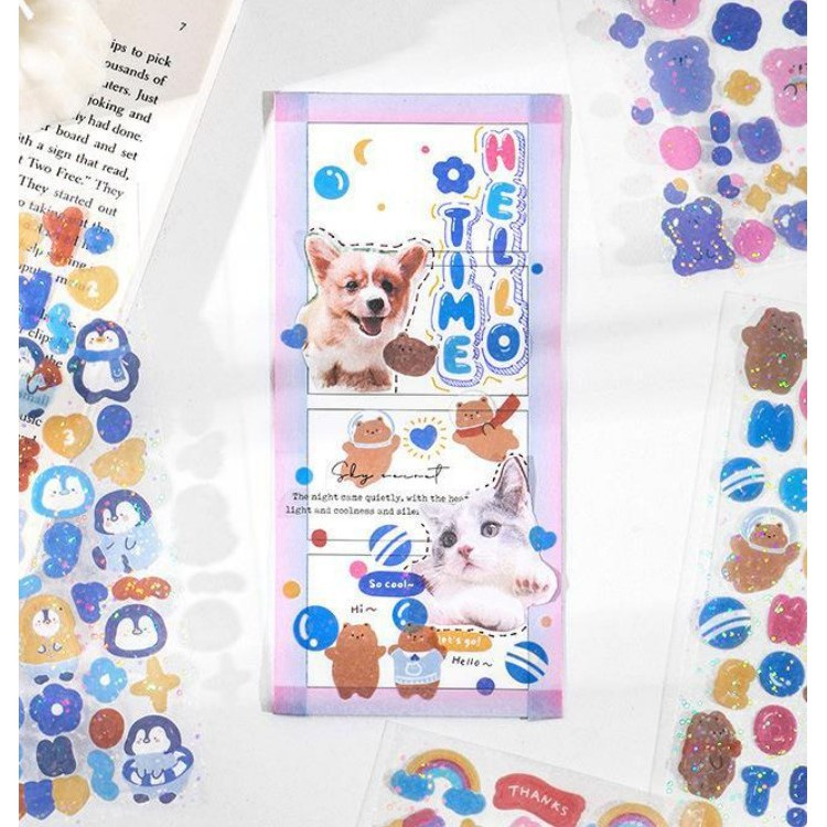 Sticker dễ thương bling bling hello sticker ánh kim tuyến xinh xắn - Be Tiny