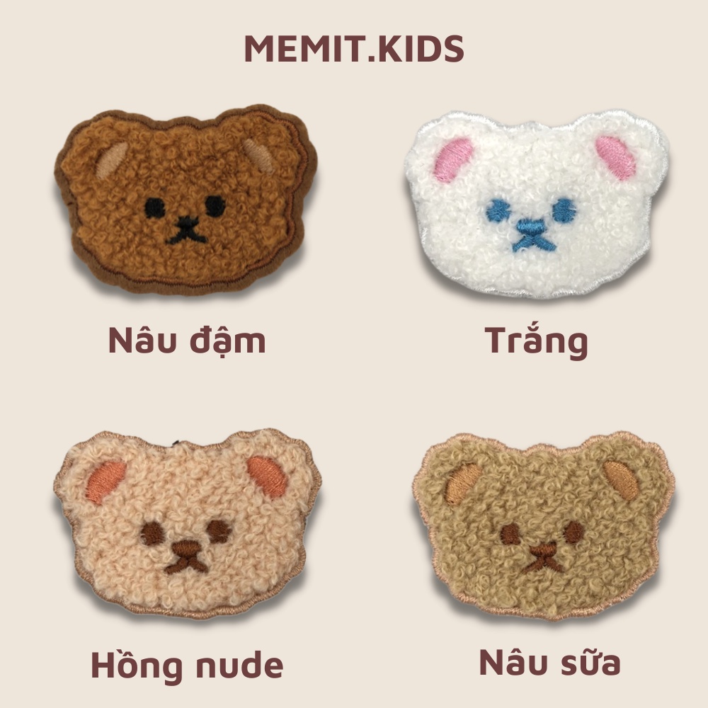_Memit_miếng dán ủi nhiệt hình gấu, 4 màu để lựa chọn, gấu thêu cẩn thận, kích cỡ vừa phải