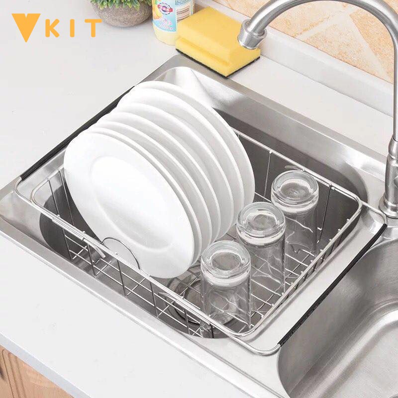 Giỏ rút inox đặt chậu rửa (có thể co giãn kích thước) Vkit G01