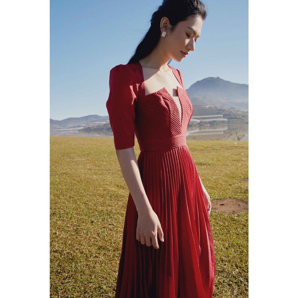 SÒ VINTAGE - OPHELIA váy xòe xếp li tay phồng