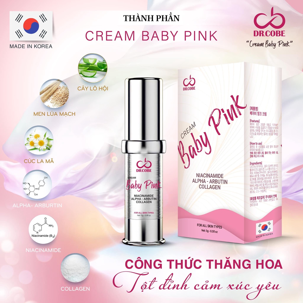 Kem làm hồng nhũ hoa, làm hồng vùng kín, BIKINI BABY PINK nhập khẩu chính hãng Hàn Quốc DR.COBE Lọ 5ml