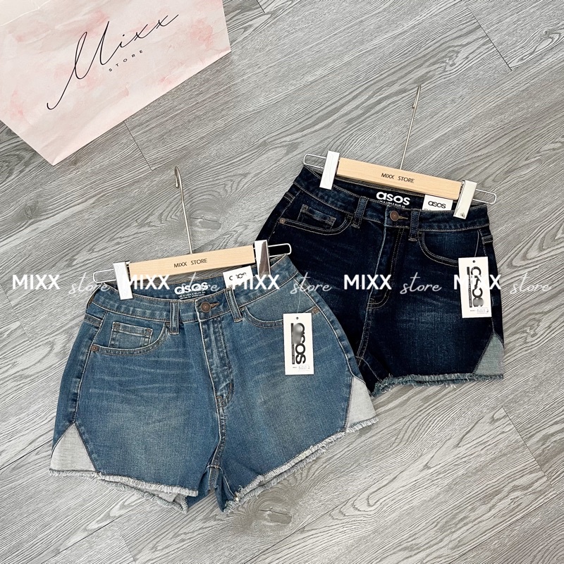 Quần short jean nữ đẹp lưng cao cạp cao chất co giãn thoải mái gấu tua rua màu xanh jeans hàng hiệu cao cấp MIXX ST