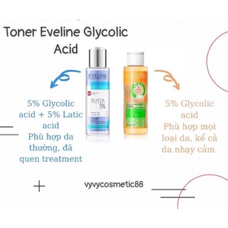 Toner Eveline 5% Glycolic Acid - Glycol Therapy cho da căng bóng,mịn màng, mờ thâm mụn 110ml