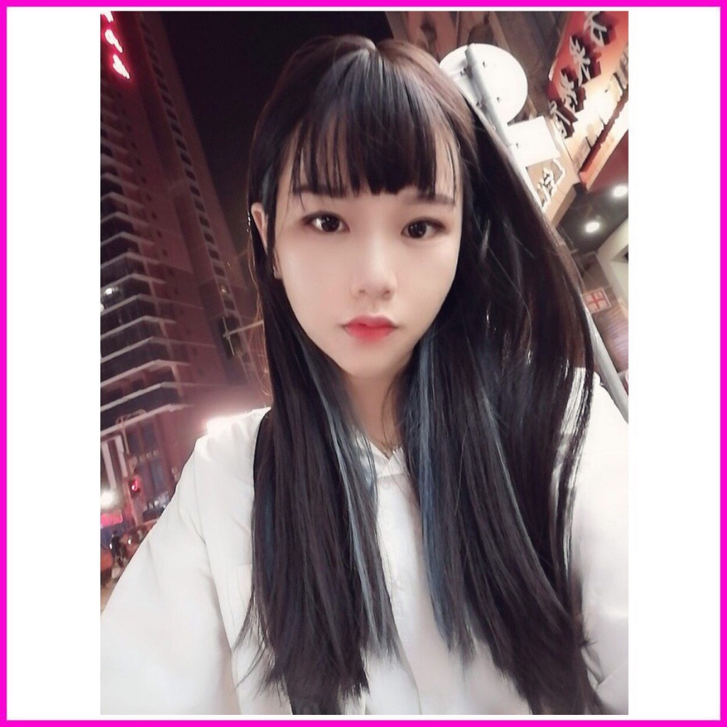 Tóc giả nữ nguyên đầu cao cấp thẳng light xanh xu hướng 2021