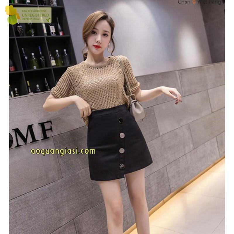 Quần giả váy vạt xéo nút sắt to màu đen size S,M AQGS MT908 rẻ đẹp chuẩn store hàn quốc freeship 50k