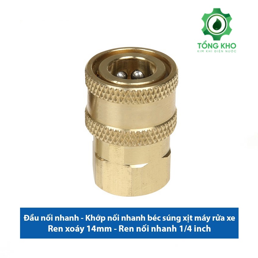 Đầu cái nối nhanh 1/4, nối béc súng xịt máy rửa xe áp lực cao ren vặn trong 14mm - Tổng kho kim khí điện nước
