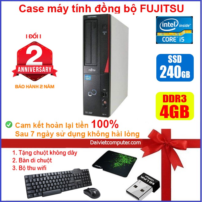 Case máy tính để bàn đồng bộ Fujitsu CPU i5 2400 RAM 4GB SSD 240GB SSD 120GB