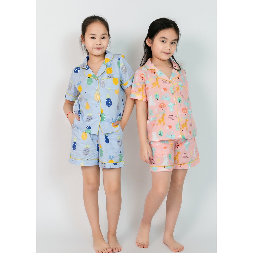 Đồ bộ mặc nhà bé gái pijama màu hồng hoạ tiết thú