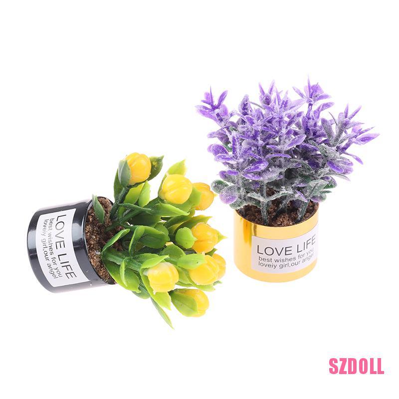 1 Chậu Hoa Oải Hương Mini Bằng Sắt Tỉ Lệ 1:12 Trang Trí Nhà Búp Bê/Tiểu Cảnh/Vườn