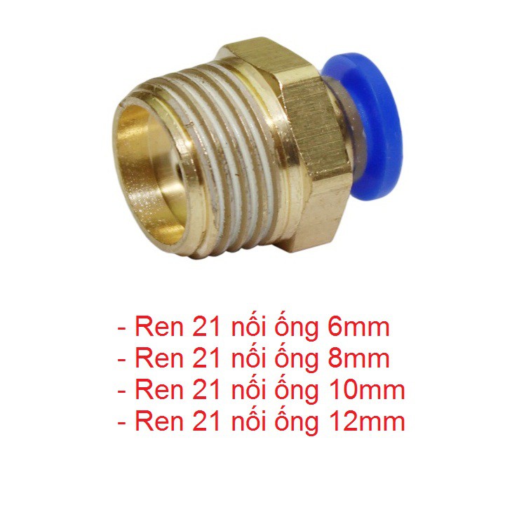 Đầu ren ngoài 21mm nối ống phun sương 6mm, 8mm, 10mm, 12mm cho trong hệ thống phun sương chất liệu đồng thau