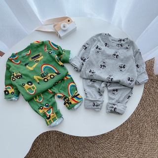 Set 2 bộ dài tay bé trai 100% cotton borip hình máy múc cực hot