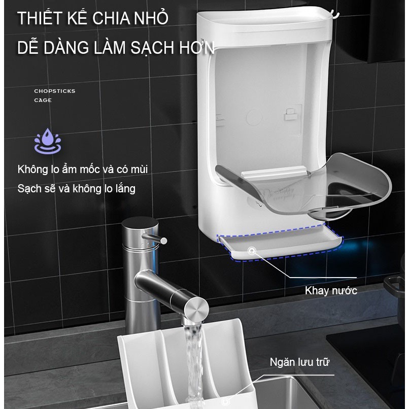 Kệ Đựng Thìa, Đũa, Dĩa Treo Tường Có Nắp Đậy Khử Trùng Bằng Tia UV K-8529 CAO CẤP