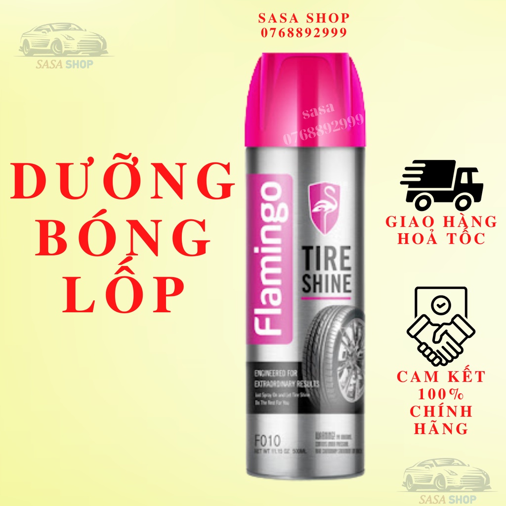 Flamingo F010 Xịt Dưỡng Bóng Vỏ Lốp Ô Tô - Phục Hồi Nhựa Đen  500ml