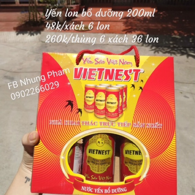 [Thùng 36 lon] Nước Yến bổ dưỡng Vietnest 200ml - Thùng 6 xách