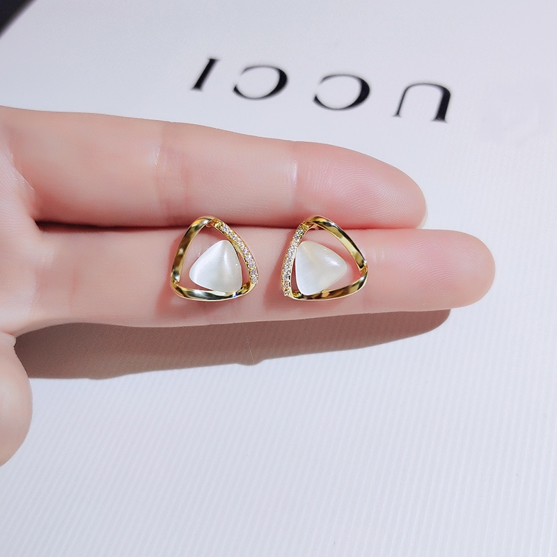 Khuyên tai JIUDUOLAN dạng kẹp hình học màu vàng kim/ bạc đính đá opal cá tính dễ phối đồ hợp thời trang