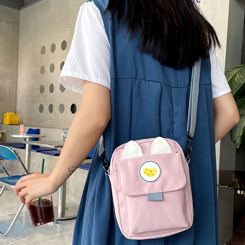 Túi Đeo Chéo Đựng Điện Thoại Bằng Nylon Hình Thỏ Dễ Thương Dành Cho Bạn Nữ