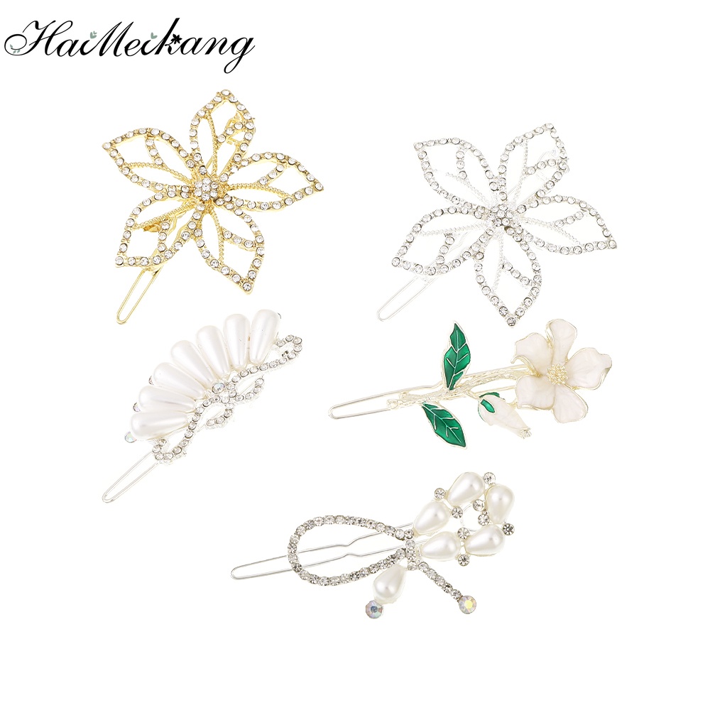 Haimeikang Set 2 cái kẹp tóc mặt hình hoa đính hạt đá kim cương thời trang dành cho nữ