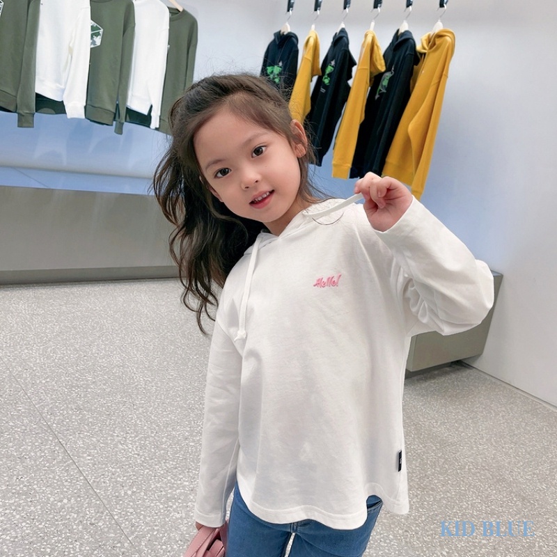 Áo Hoodie Dài Tay Màu Trơn In Chữ Dễ Thương Cho Bé Gái