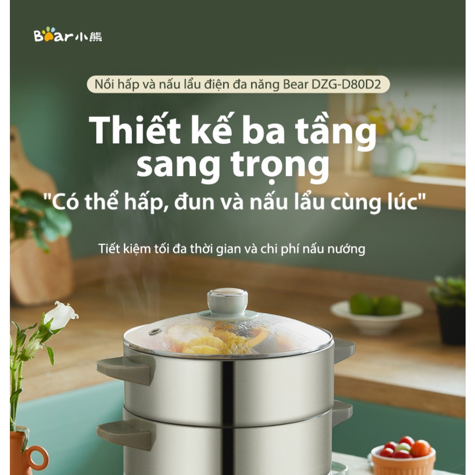 Bếp điện đa năng lẩu hấp Bear DZG-D80D2 10L