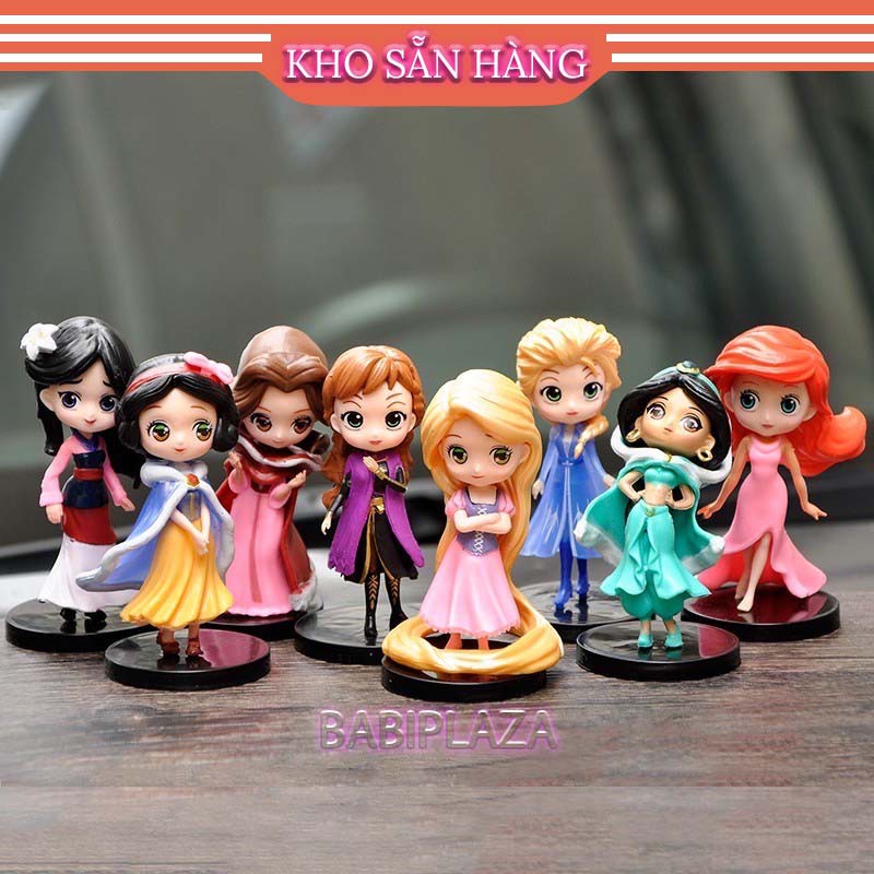 Đồ chơi mô hình các nàng công chúa Disney 8in1 cho bé gái ELSA MULAN RAPUNZEL JASMINE SNOW WHITE ARIEL