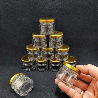 Lọ Thủy Tinh Nhỏ 30ML (combo 12 cái) mẫu trụ tròn nắp thiếc vàng - Hũ Thủy Tinh Nhỏ đựng mật ong, thực phẩm, mỹ phẩm