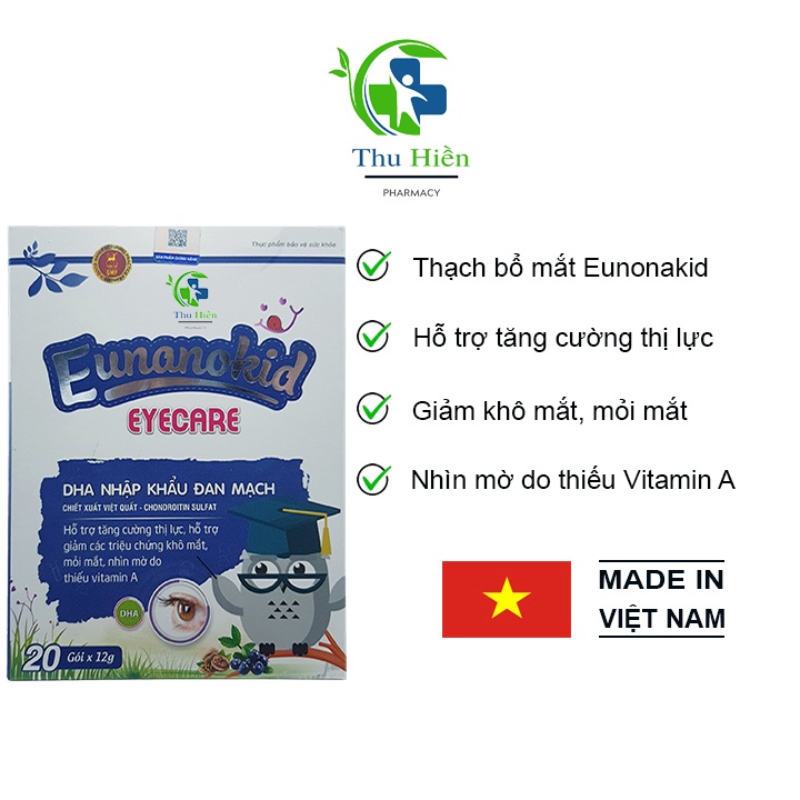 Thạch bổ mắt eunanokid eyecare tăng cường thị lực,giảm khô mắt,mỏi mắt, cho bé ( Hộp 20 gói )