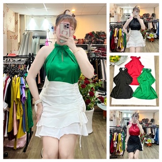 Hình thật 100% áo lụa yếm xếp ly đủ size